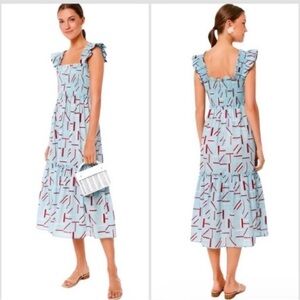 Tuckernuck - Rory Smocked Flutter Sleeve Dress - Blue/Red - Size L